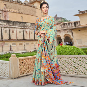Grey Digital Printed Linen Saree - Peachmode