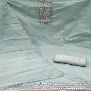 Grey Embroidered Chanderi Dress Material - Peachmode