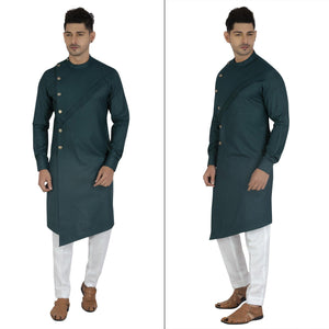 Grey Embroidered Poly Cotton Men's Kurta Pyjama Set - Peachmode