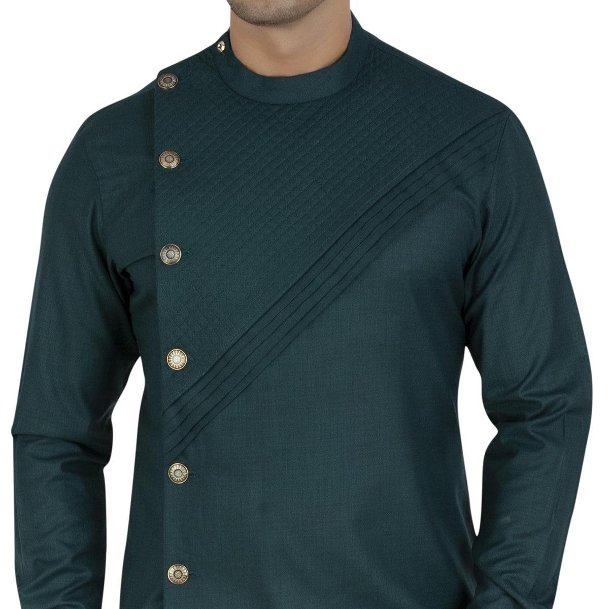 Grey Embroidered Poly Cotton Men's Kurta Pyjama Set - Peachmode