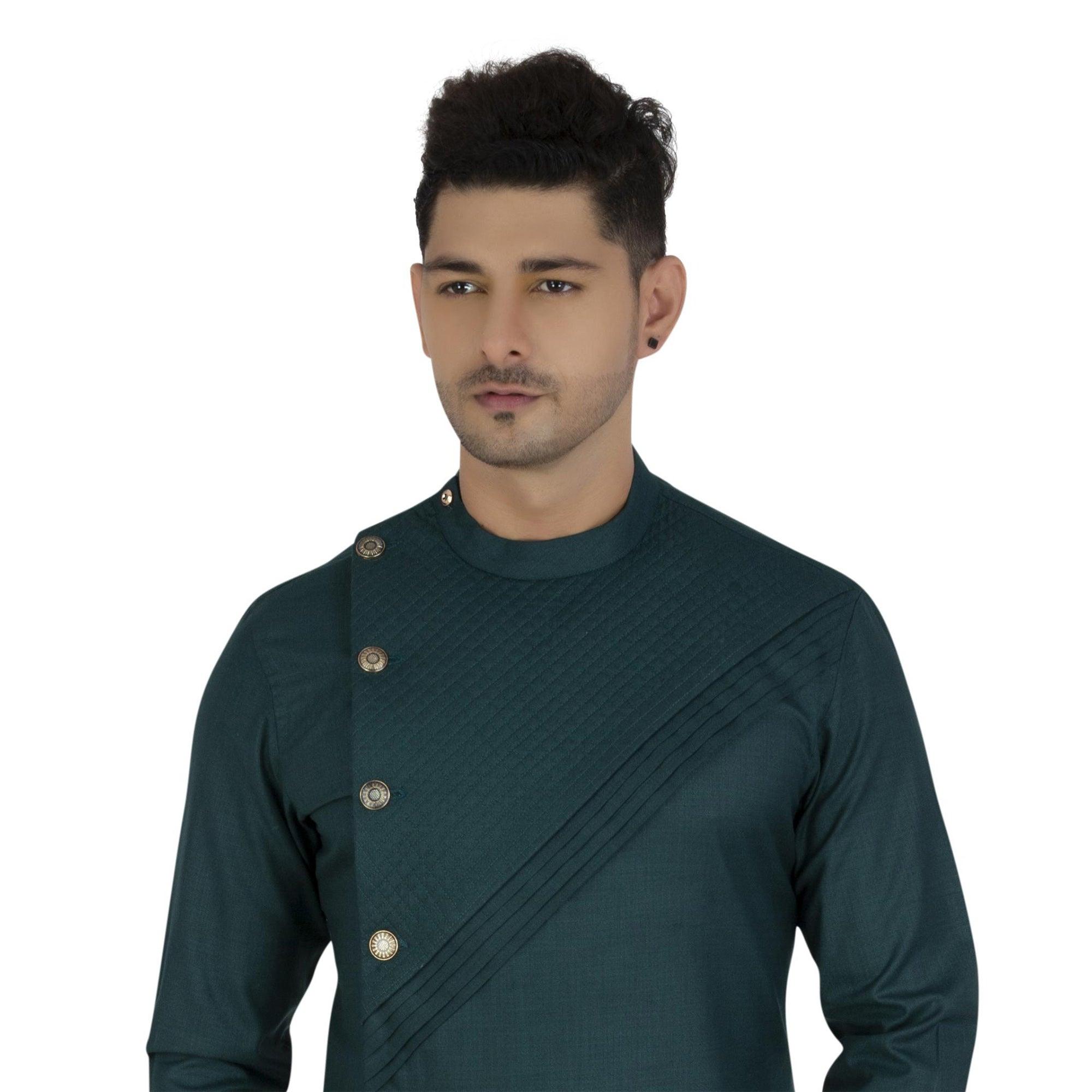 Grey Embroidered Poly Cotton Men's Kurta Pyjama Set - Peachmode