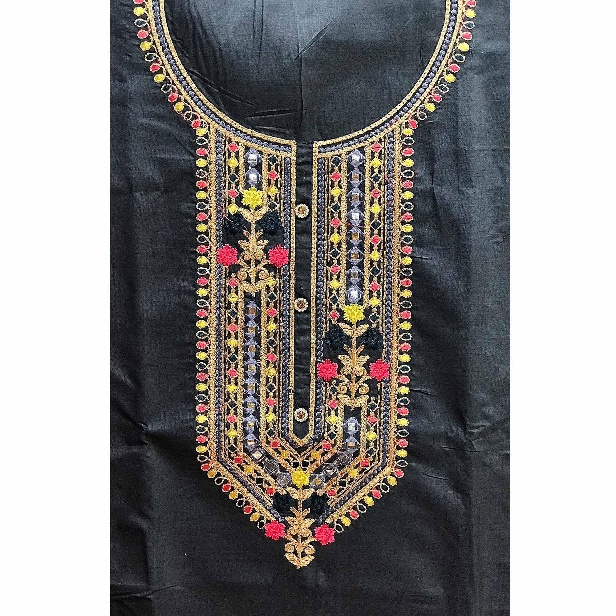 Grey Embroidered Pure Cotton Dress Material - Peachmode