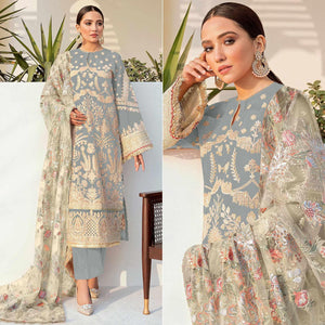 Grey Embroidered With Embellished Georgette Pakistani Suit - Peachmode
