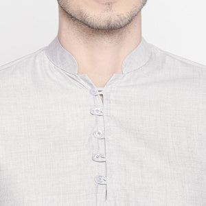 Grey Festive Wear Cotton Short Kurta with Asymmetric Hem - Peachmode
