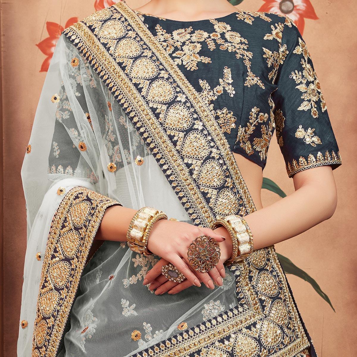 Grey Festive Wear Dori Sequence Work Art Silk Lehenga Choli - Peachmode