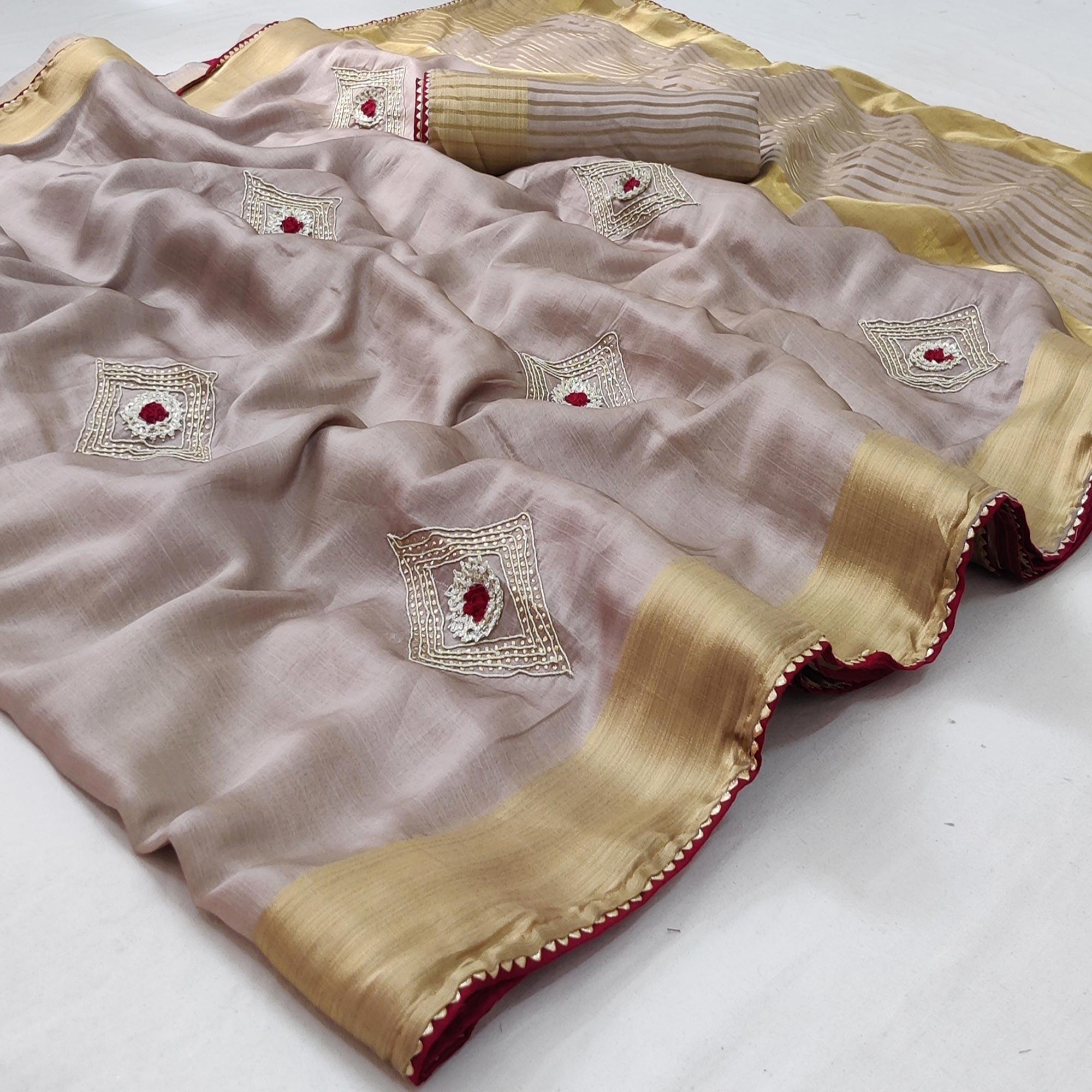 Grey Festive Wear Embroidered With Woven Soft Silk Saree - Peachmode