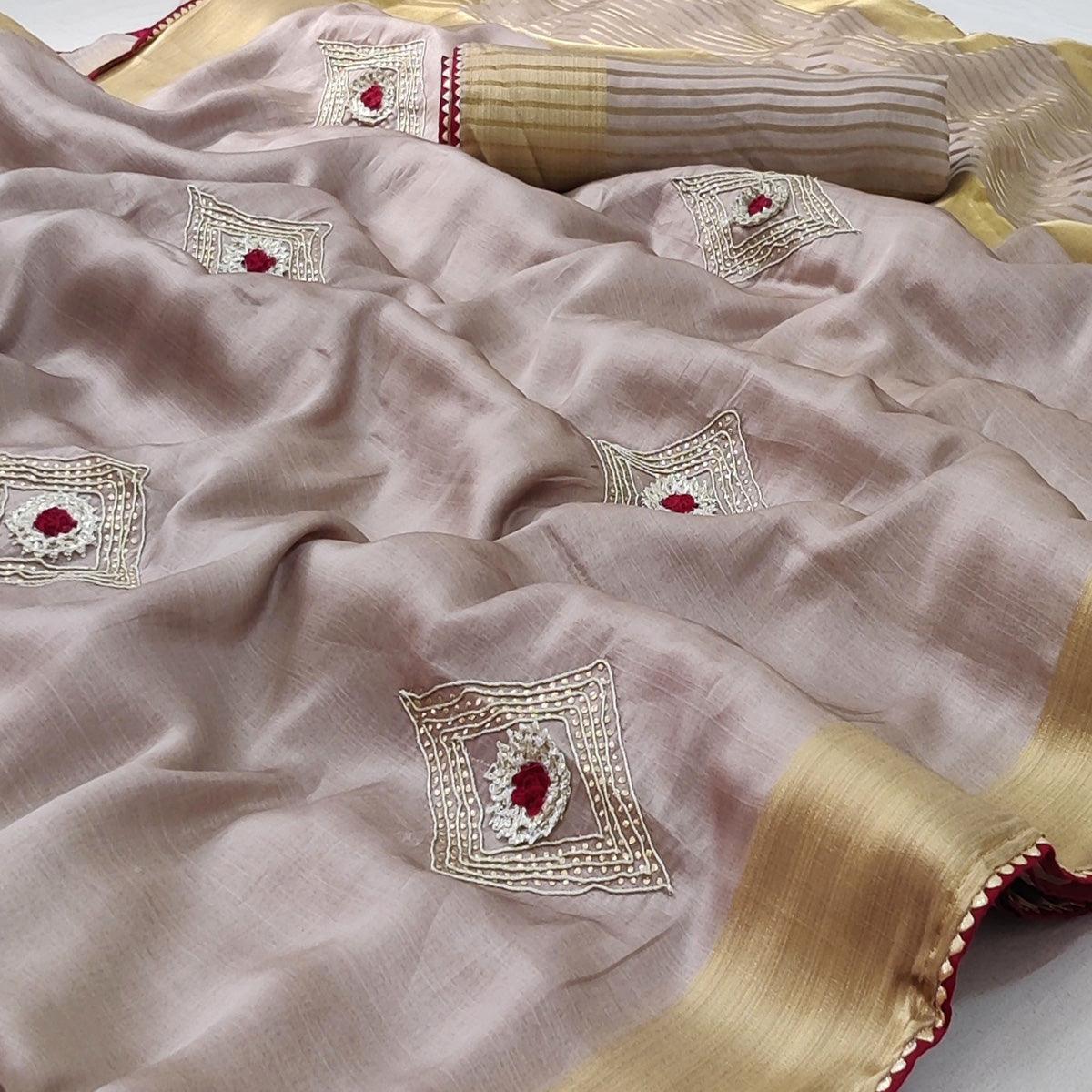 Grey Festive Wear Embroidered With Woven Soft Silk Saree - Peachmode