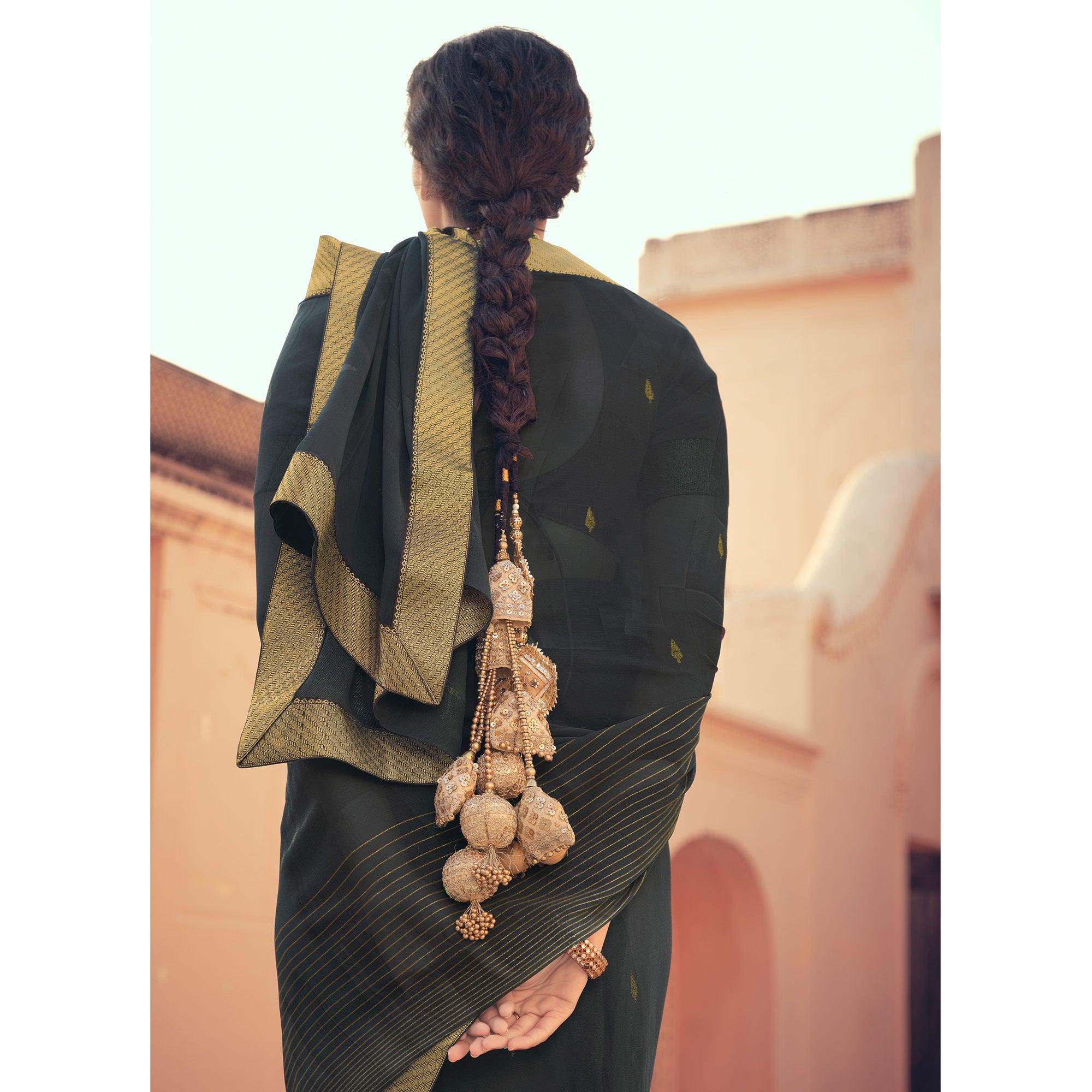 Grey Festive Wear Fancy Smoke Printed Georgette Saree Fancy Lace - Peachmode