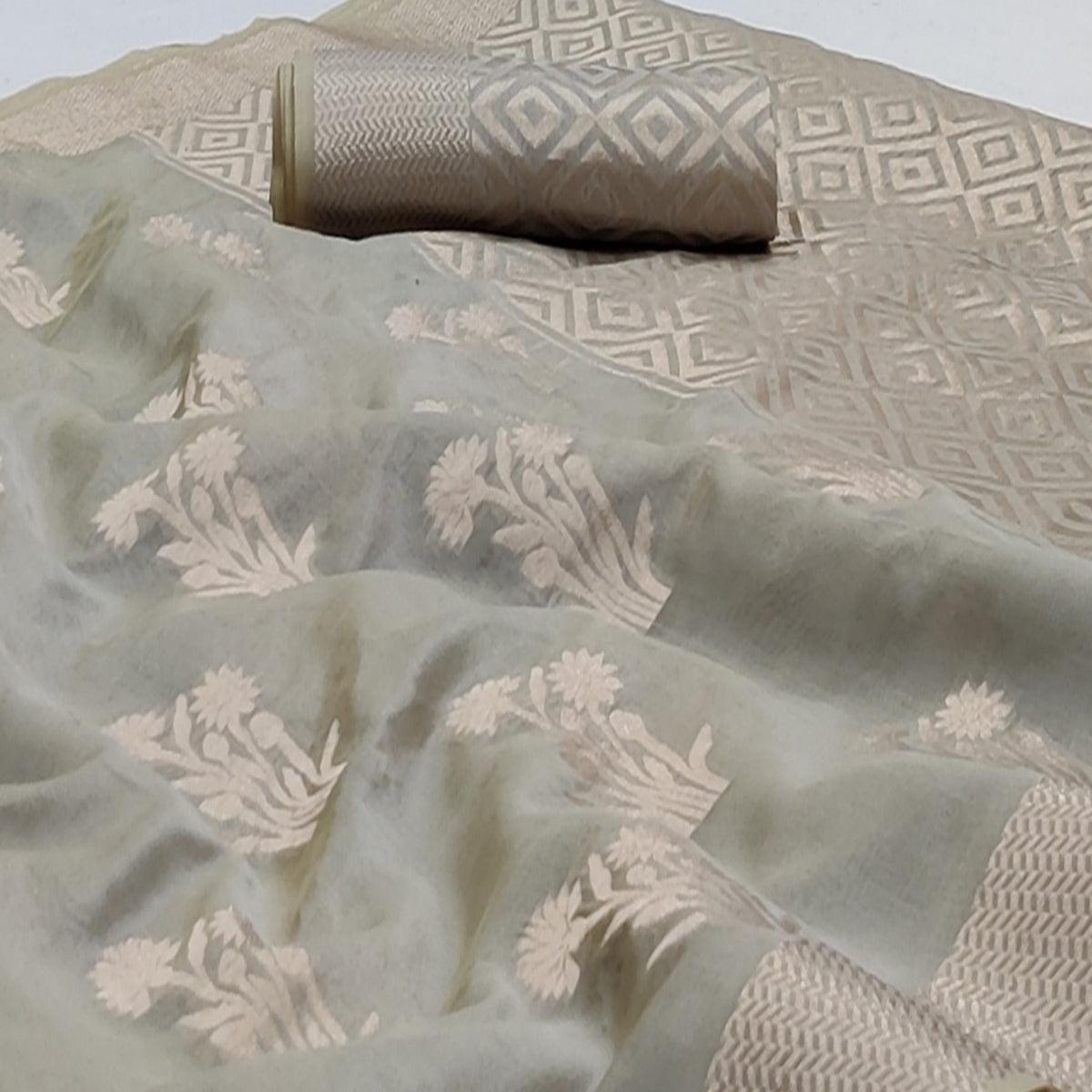 Grey Festive Wear Floral Woven Silk Saree - Peachmode