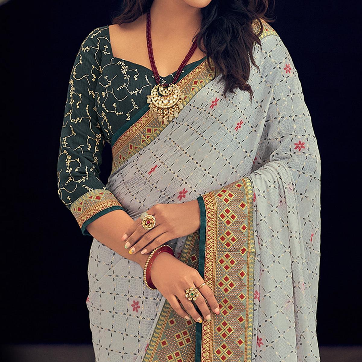 Stylish Kanjeevaram Silk Saree with Softy Big Border & Gold Zari Motifs  -Style Array
