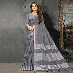 Grey Festive Wear Solid Linen Saree - Peachmode