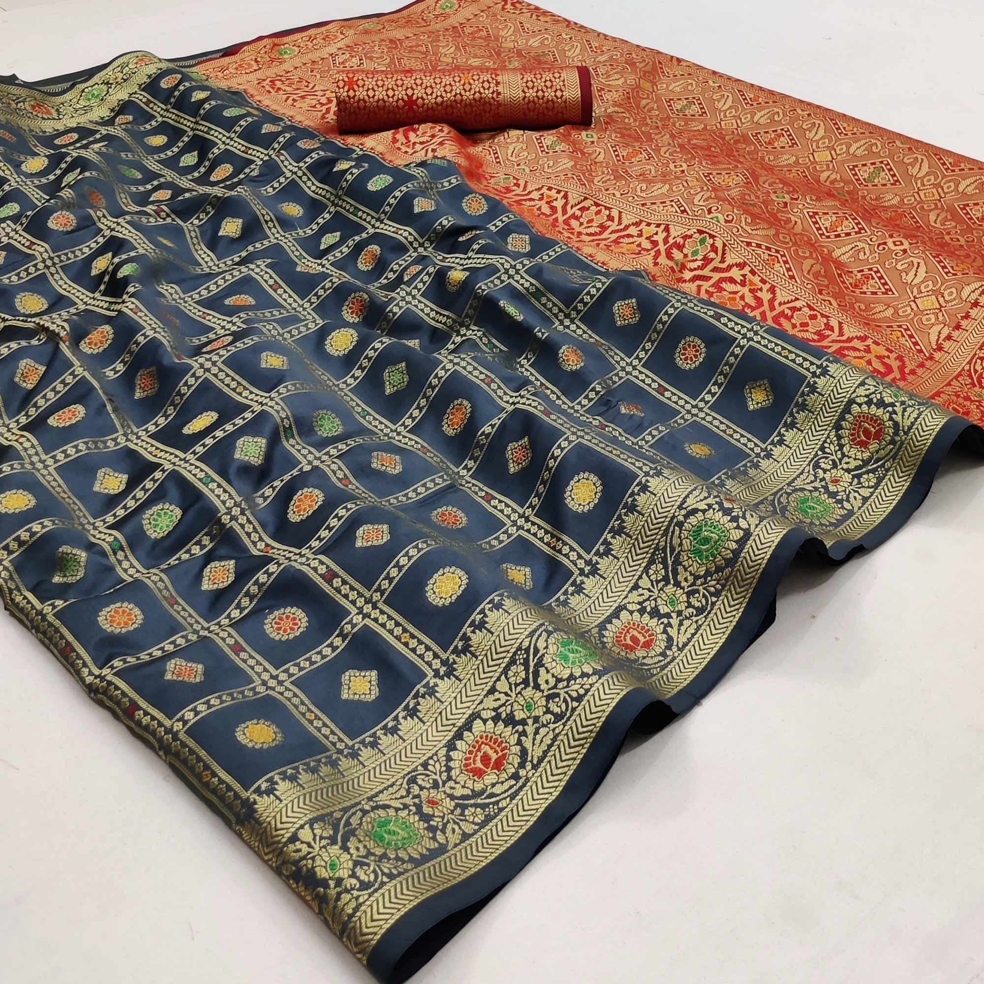 Grey Festive Wear Weaving Silk Saree - Peachmode