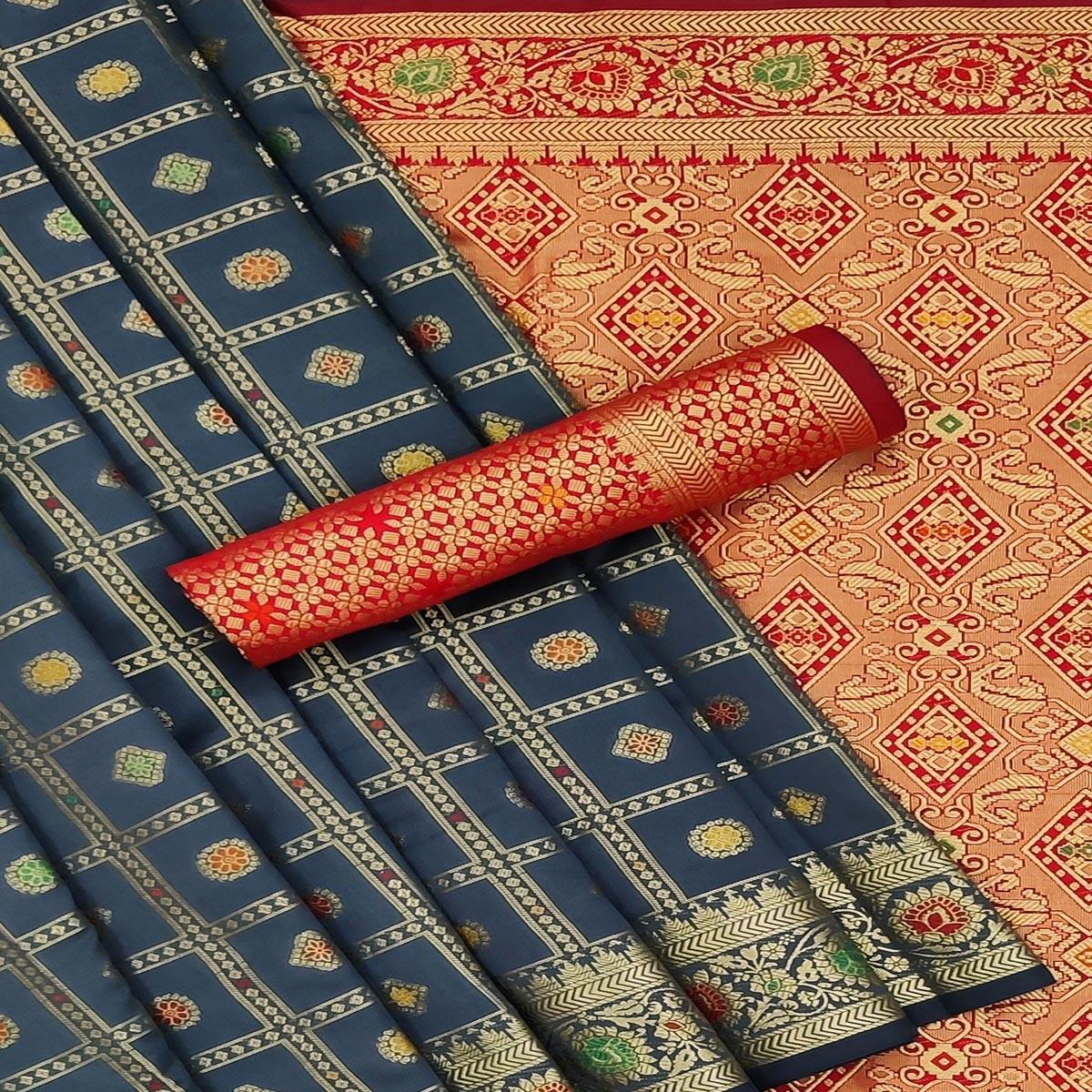 Grey Festive Wear Weaving Silk Saree - Peachmode