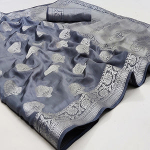 Grey Festive Wear Woven Art Silk Saree - Peachmode