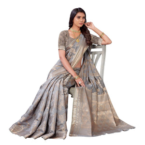 Grey Festive Wear Woven Art Silk Saree - Peachmode