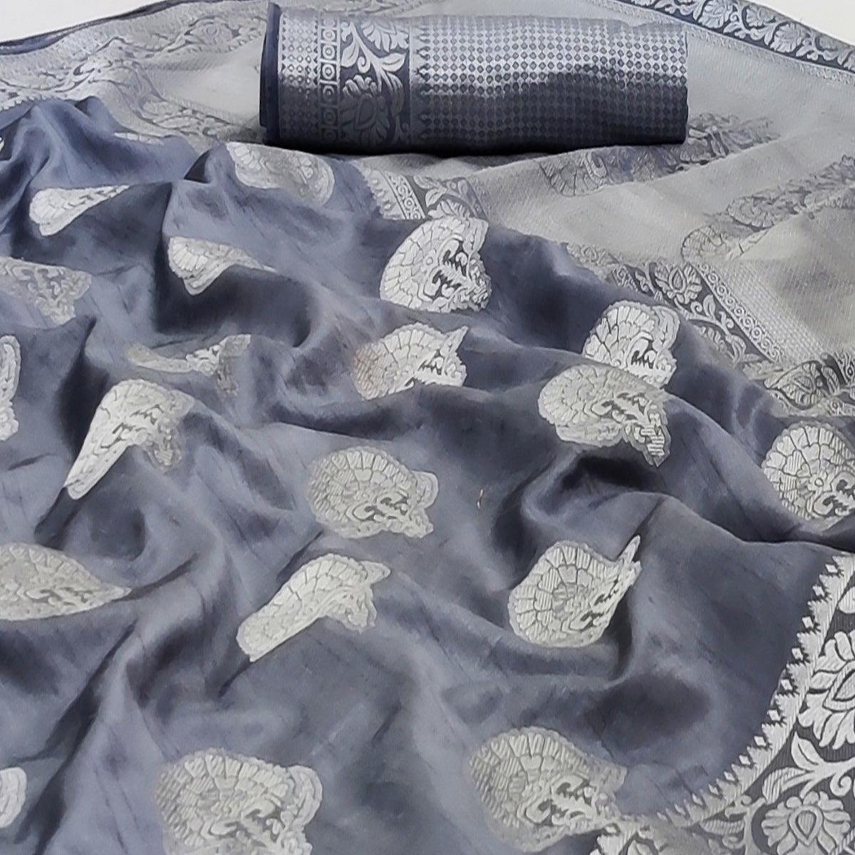 Grey Festive Wear Woven Art Silk Saree - Peachmode