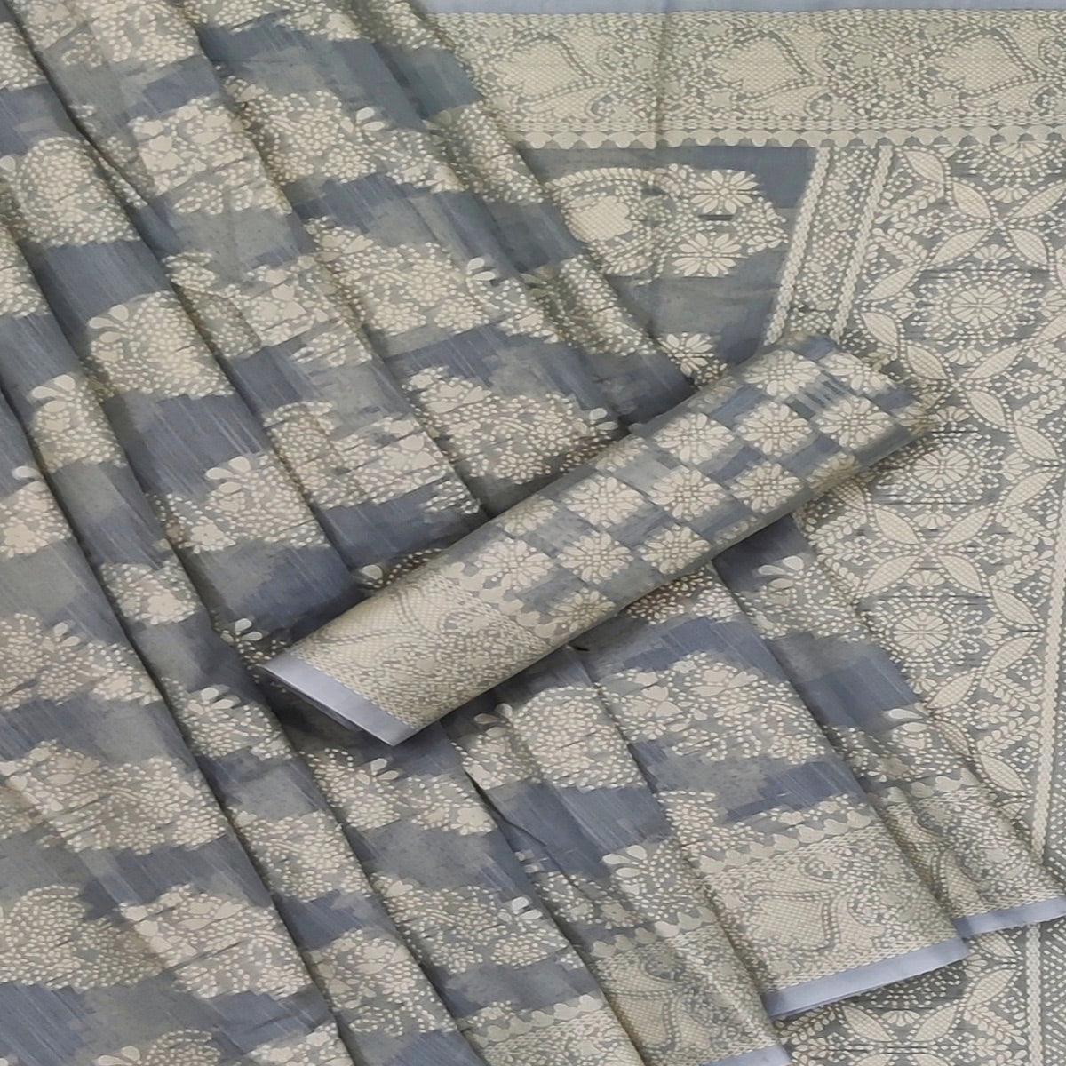 Grey Festive Wear Woven Cotton Saree - Peachmode
