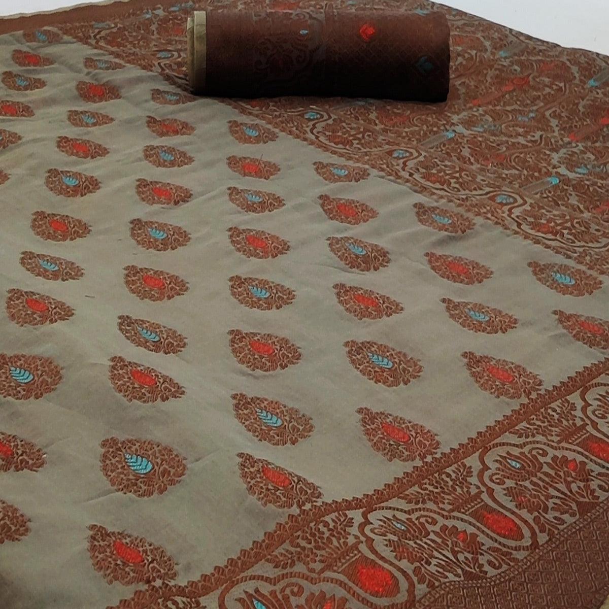 Grey Festive Wear Woven Cotton Silk Saree - Peachmode