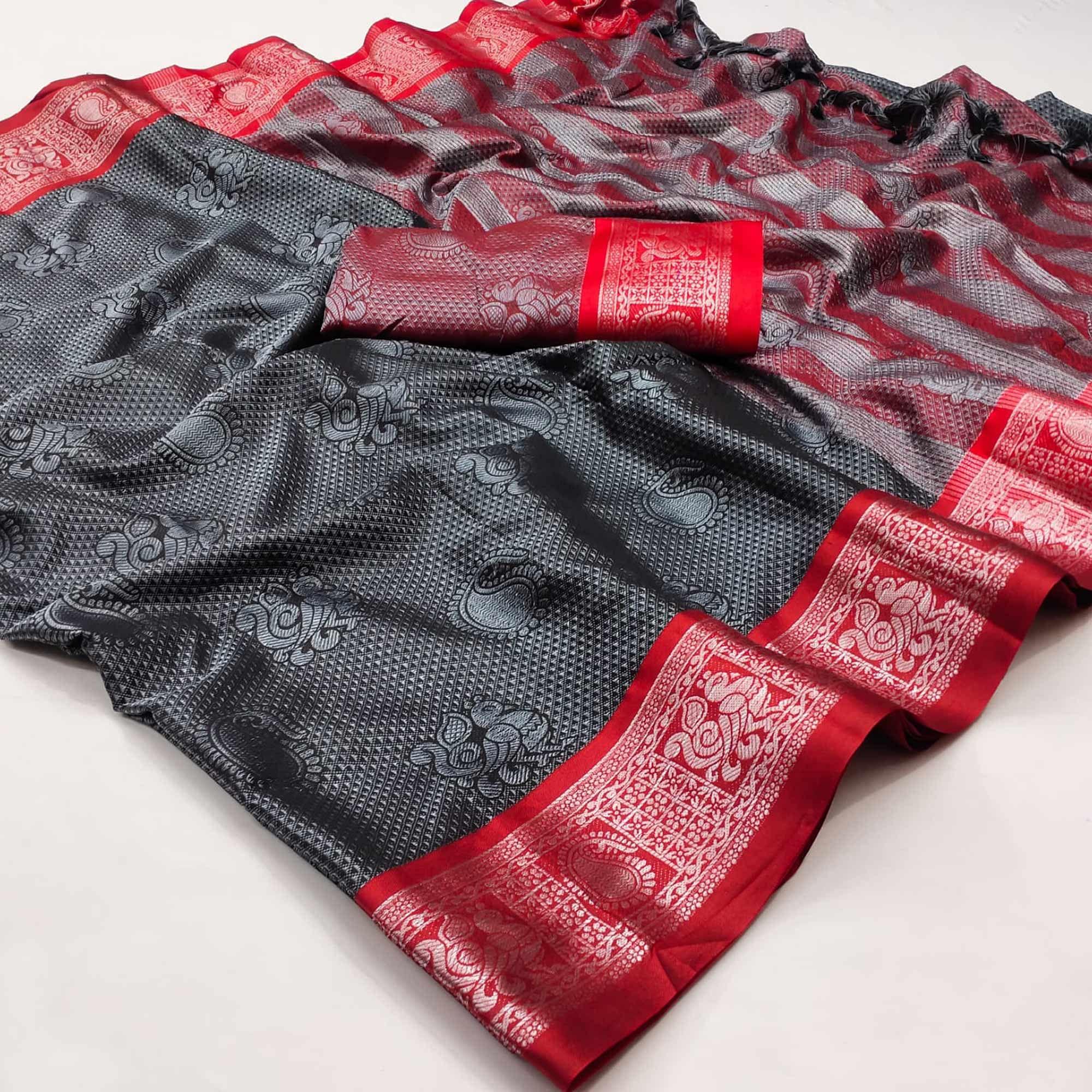 Grey Festive Wear Woven Cotton Silk Saree - Peachmode