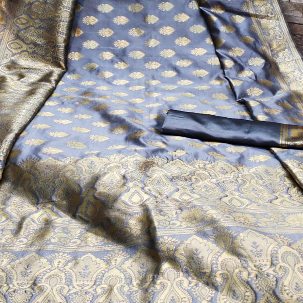 Grey Festive Wear Woven Jacquard Silk Saree - Peachmode
