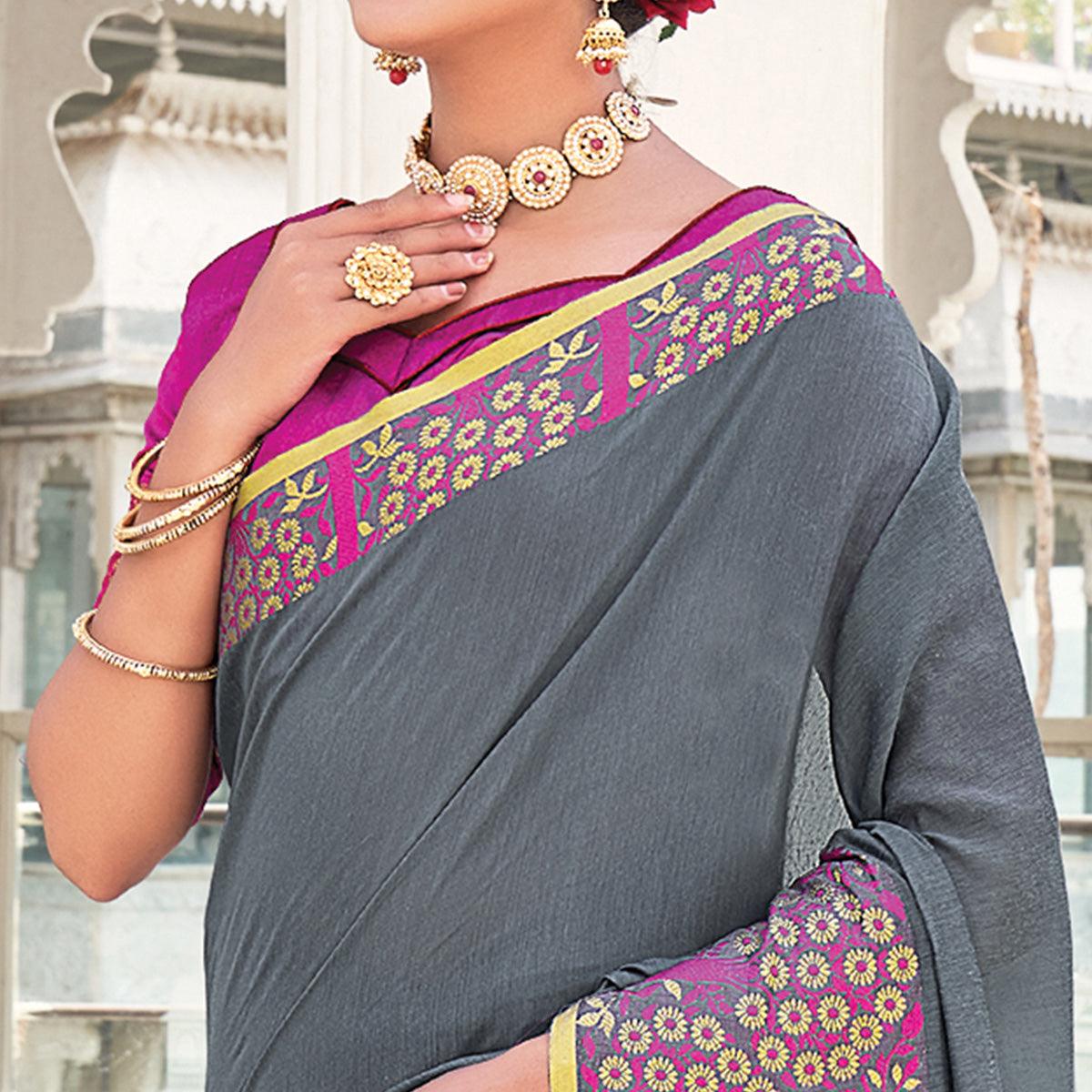 Grey Festive Wear Woven Jute Saree - Peachmode