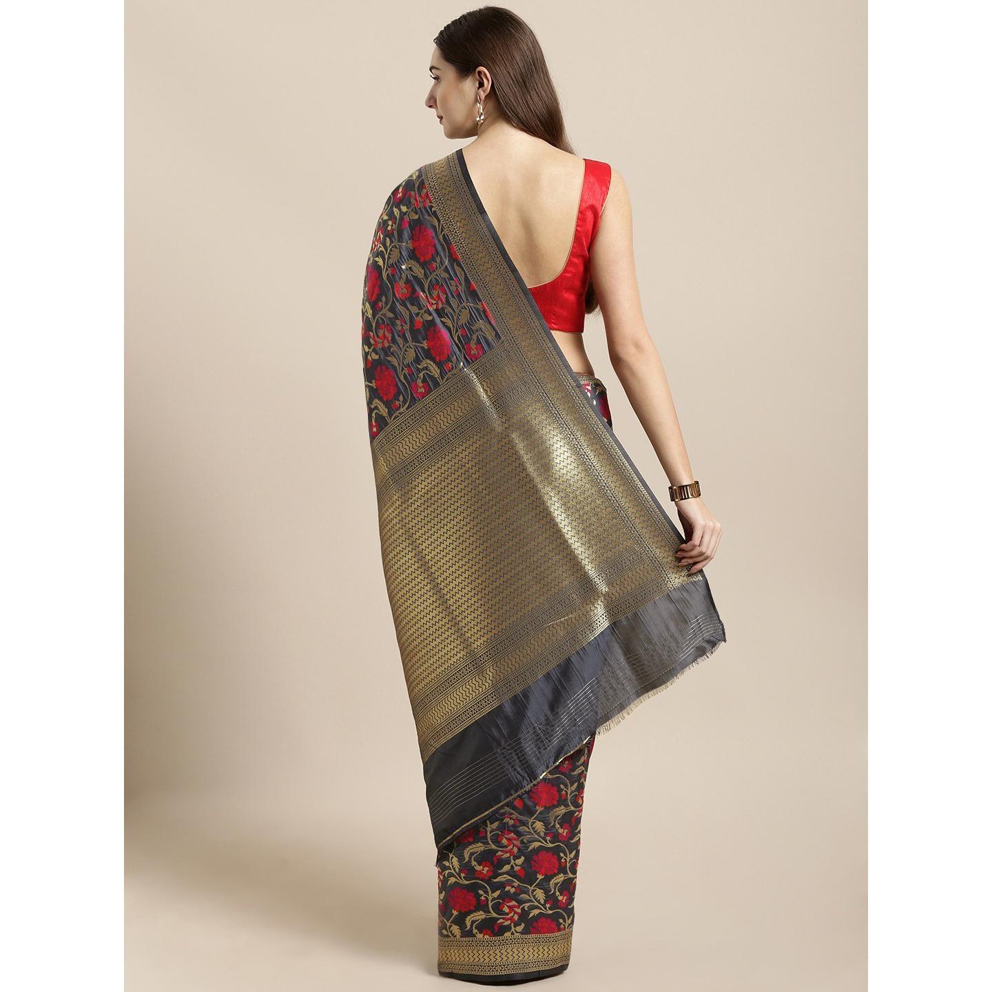 Grey Festive Wear Woven Kanjivaram Silk Saree - Peachmode