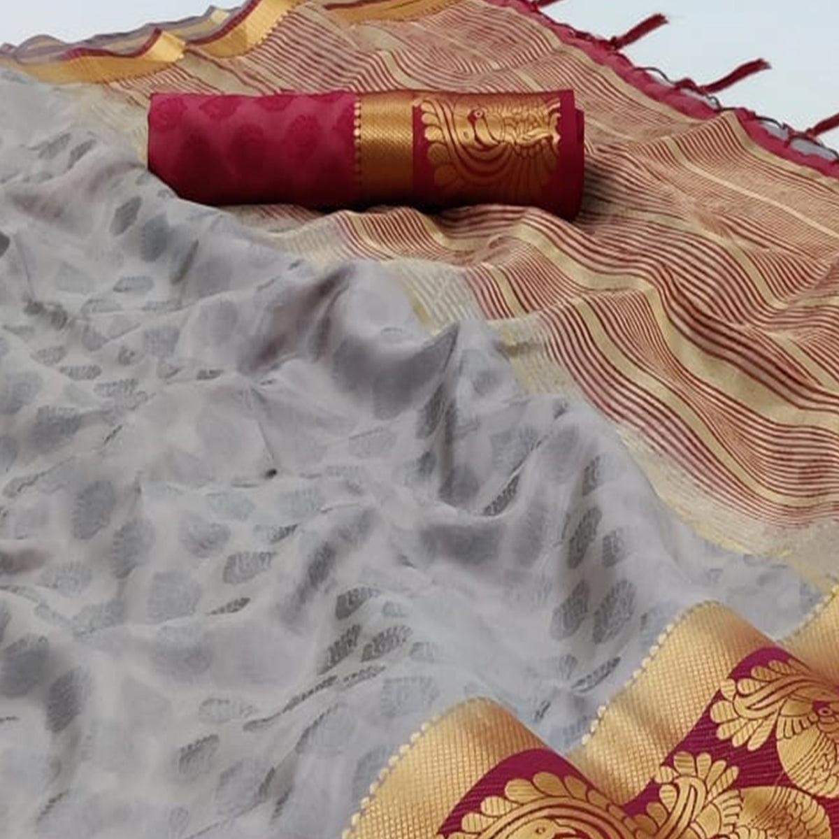 Grey Festive Wear Woven Kanjiwaram Art Silk  Saree - Peachmode