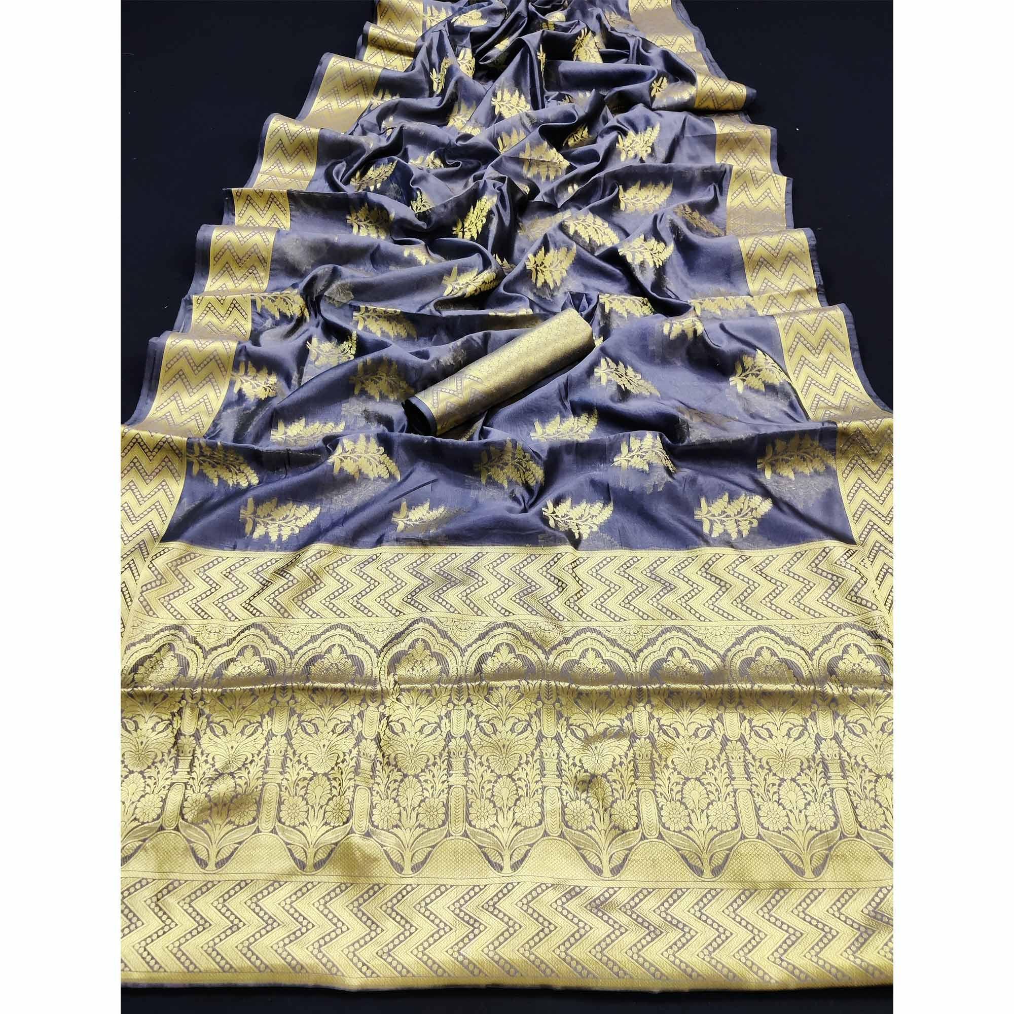 Grey Festive Wear Woven Organza Saree - Peachmode
