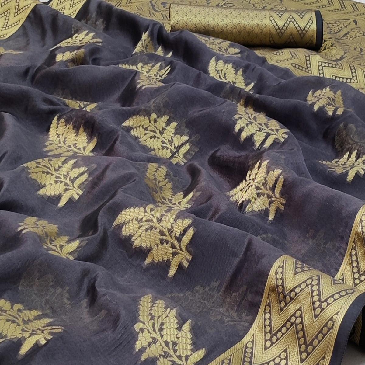 Grey Festive Wear Woven Organza Saree - Peachmode