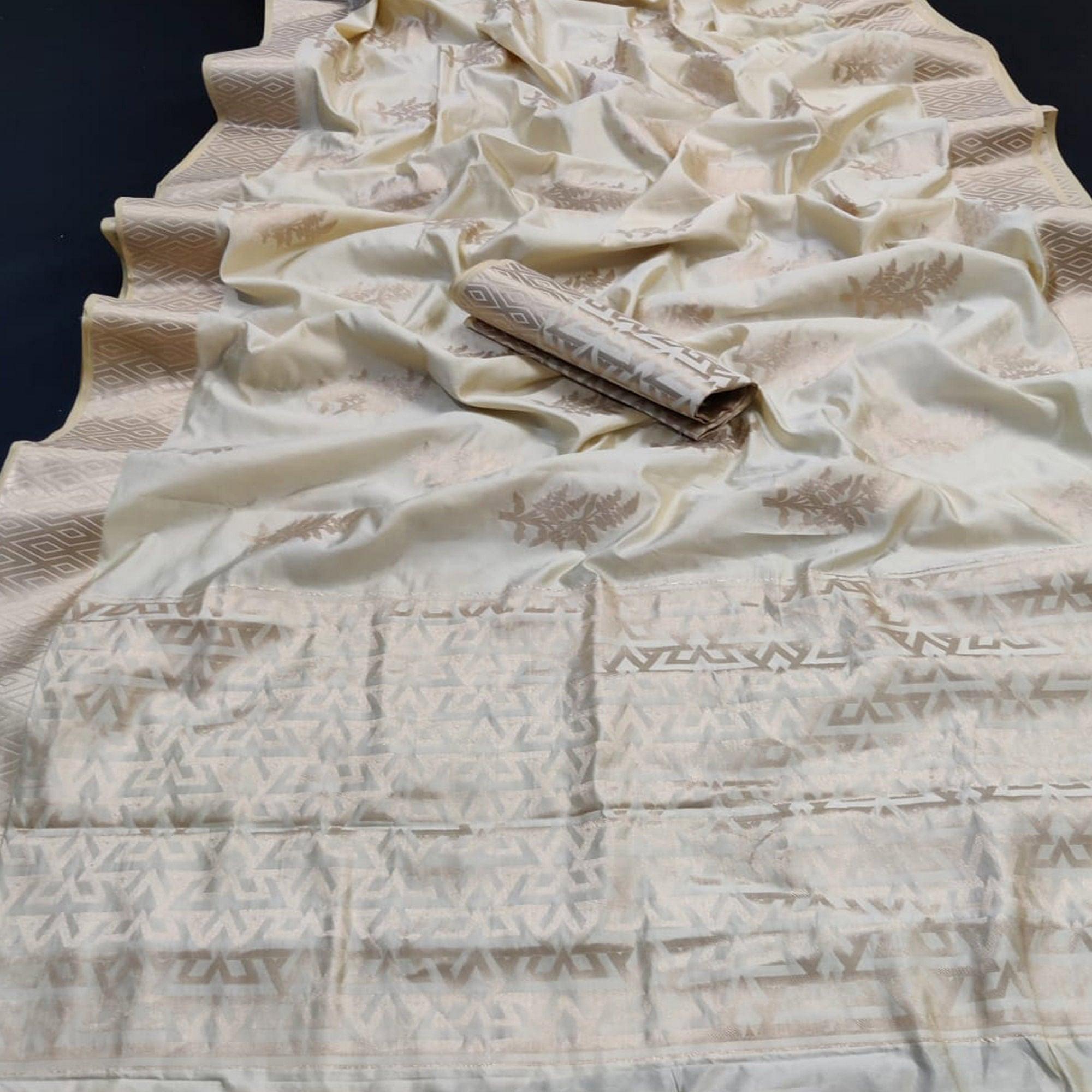 Grey Festive Wear Woven Silk Saree With Butta Pallu - Peachmode