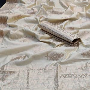 Grey Festive Wear Woven Silk Saree With Butta Pallu - Peachmode