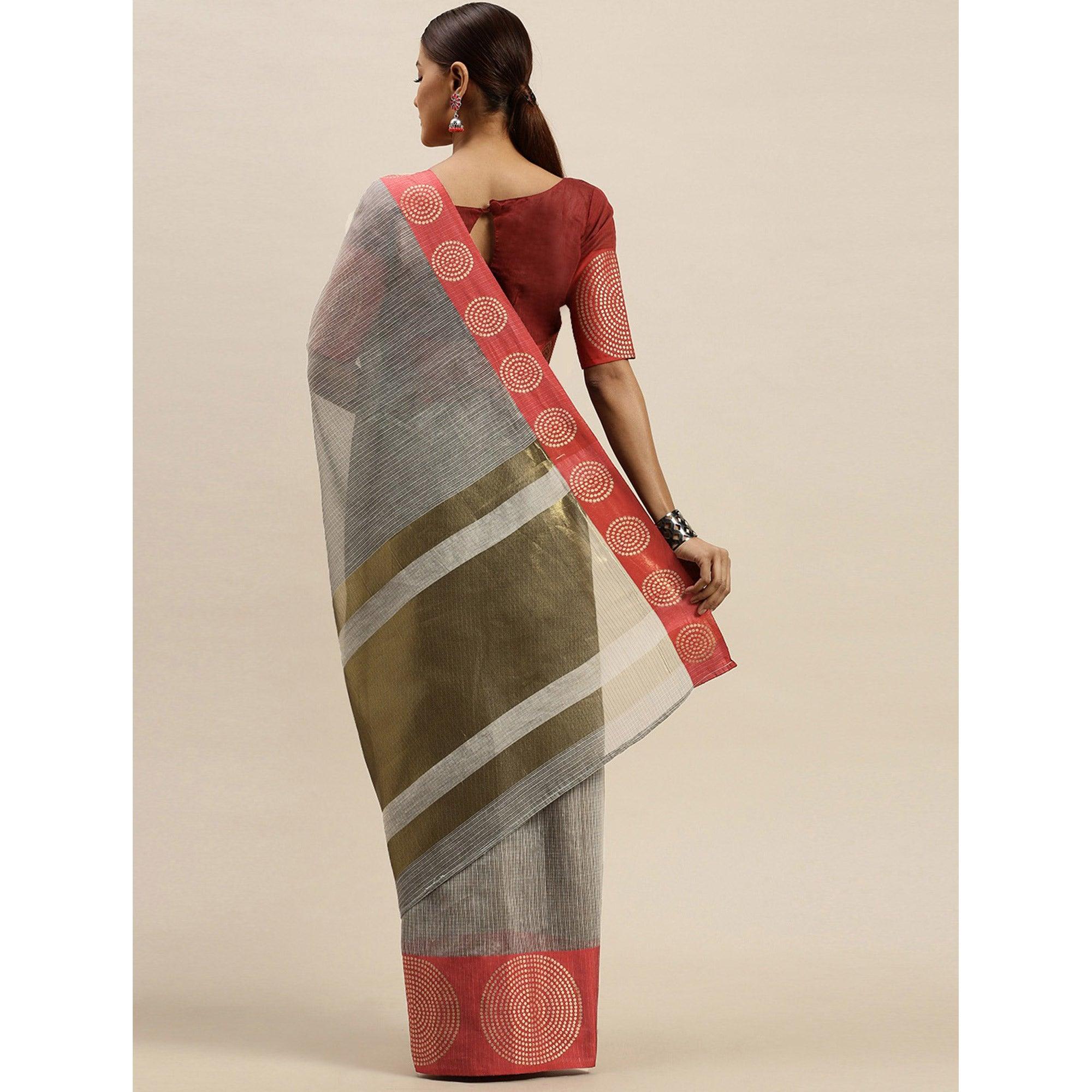 Grey Festive Wear Woven Silk Saree With Jacquard Border - Peachmode