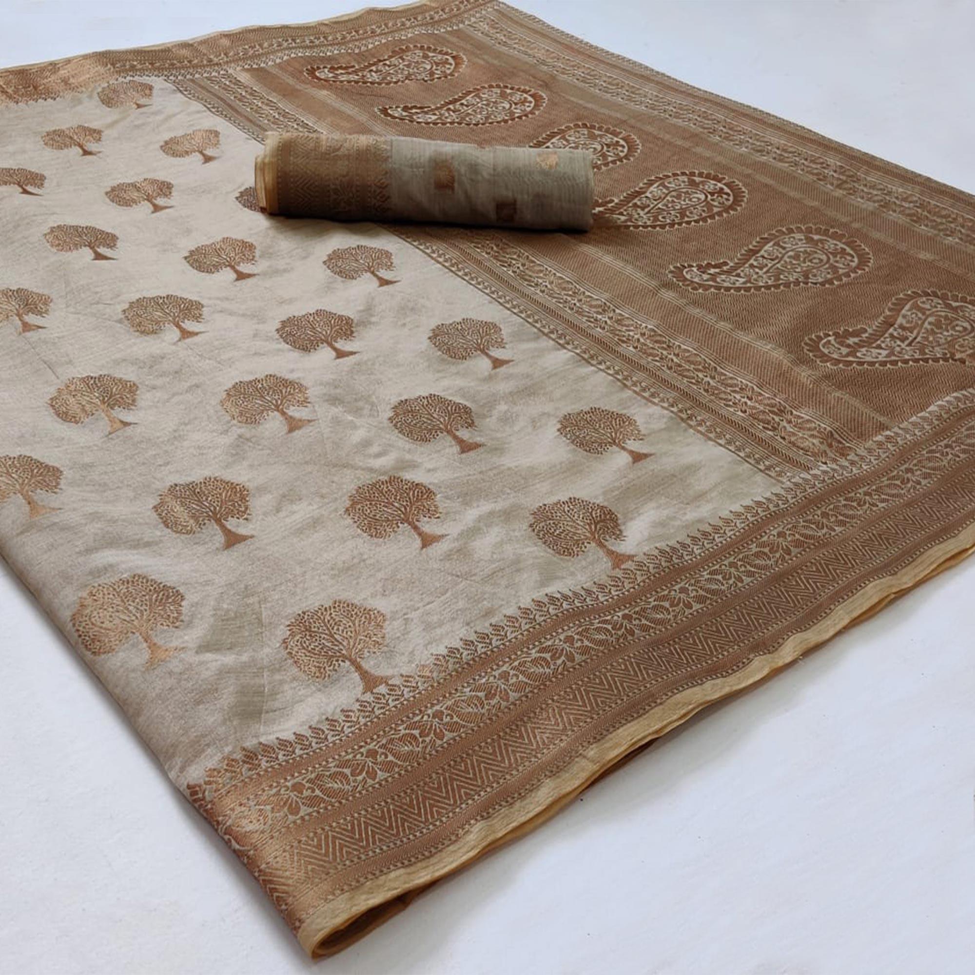Grey Festive Wear Woven Soft Organza Saree - Peachmode