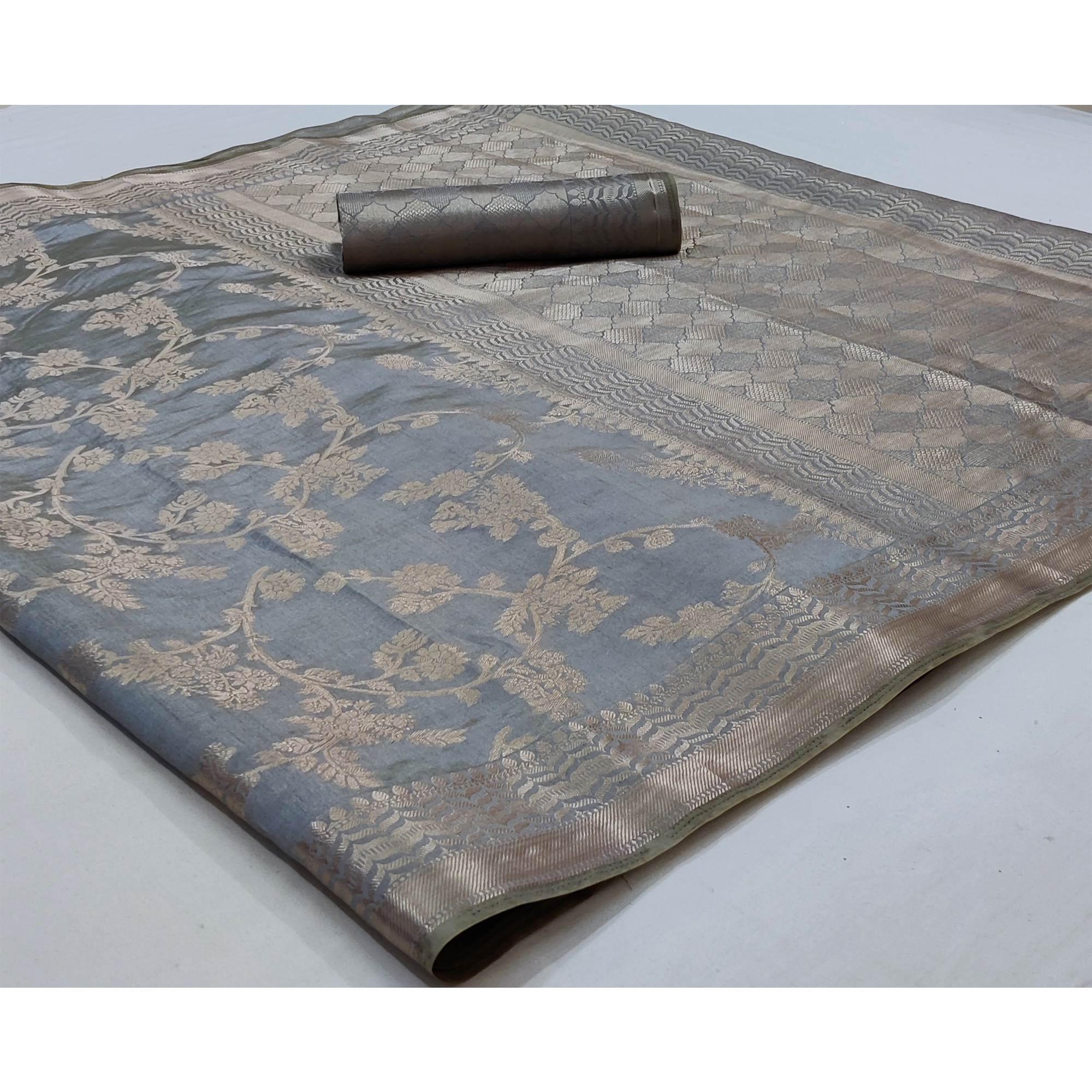 Grey Festive Wear Zari Woven Art Silk Saree - Peachmode