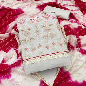 Grey Floral Embroidered Georgette Dress Material - Peachmode