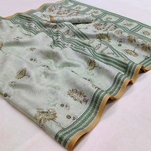 Grey Floral Printed Pure Cotton Saree - Peachmode