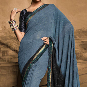 Grey Foil Printed Georgette Saree - Peachmode