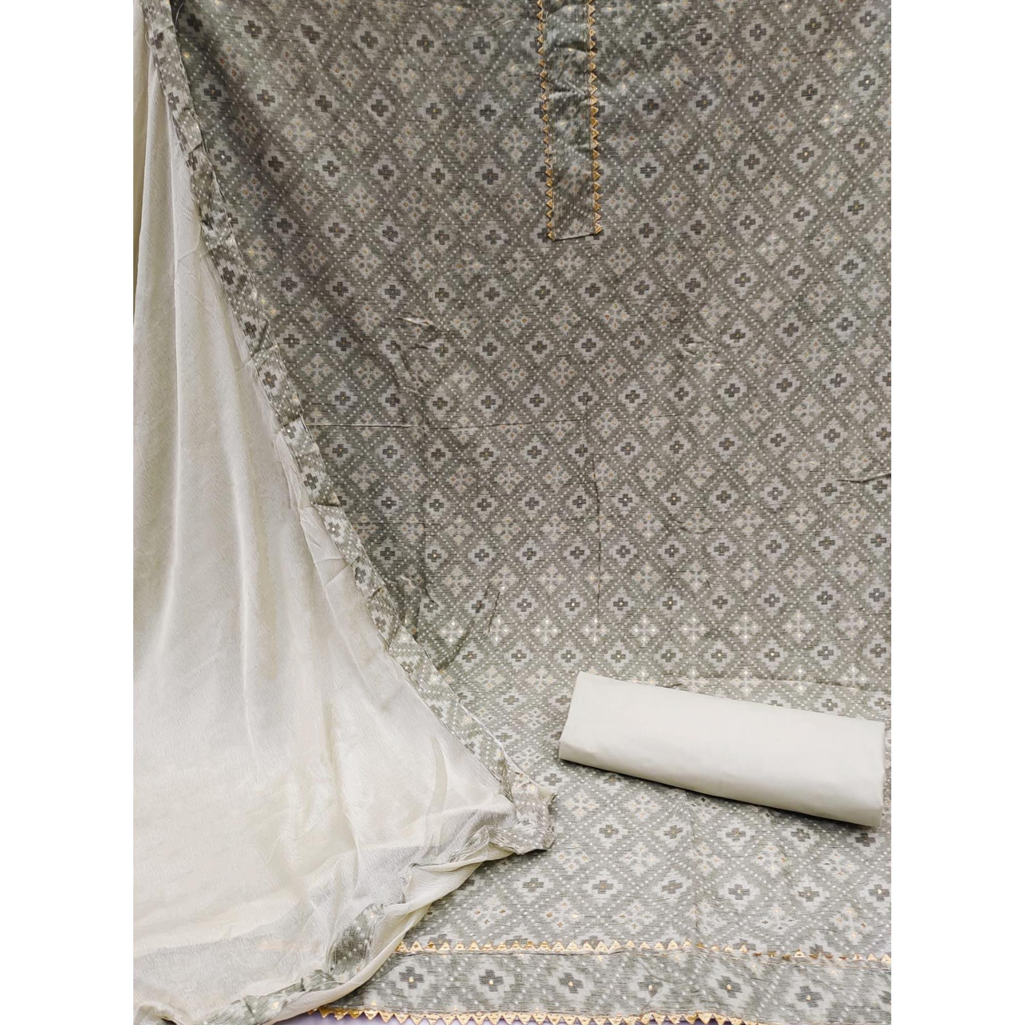Grey Foil Printed Rayon Dress Material - Peachmode