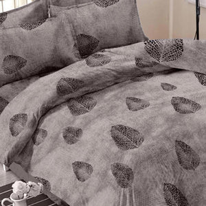 Grey Leaf Printed Cotton Double Bedsheet With Pillow Cover - Peachmode