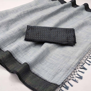 Grey lining Pattern Poly Cotton Saree - Peachmode