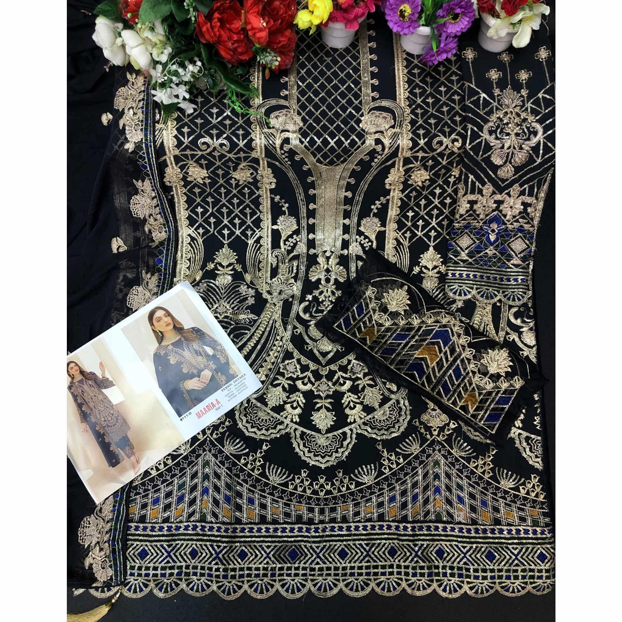 Grey Party Wear Embroidered Georgette Pakistani Suit - Peachmode