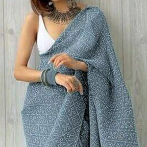 Grey Partywear Bandhani Printed Georgette Saree - Peachmode