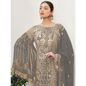 Grey Partywear Embroidered Georgette Pakistani Suit - Peachmode