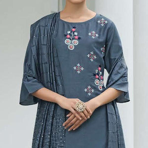 Grey Partywear Heavy Hand Work Bember Silk Suit - Peachmode