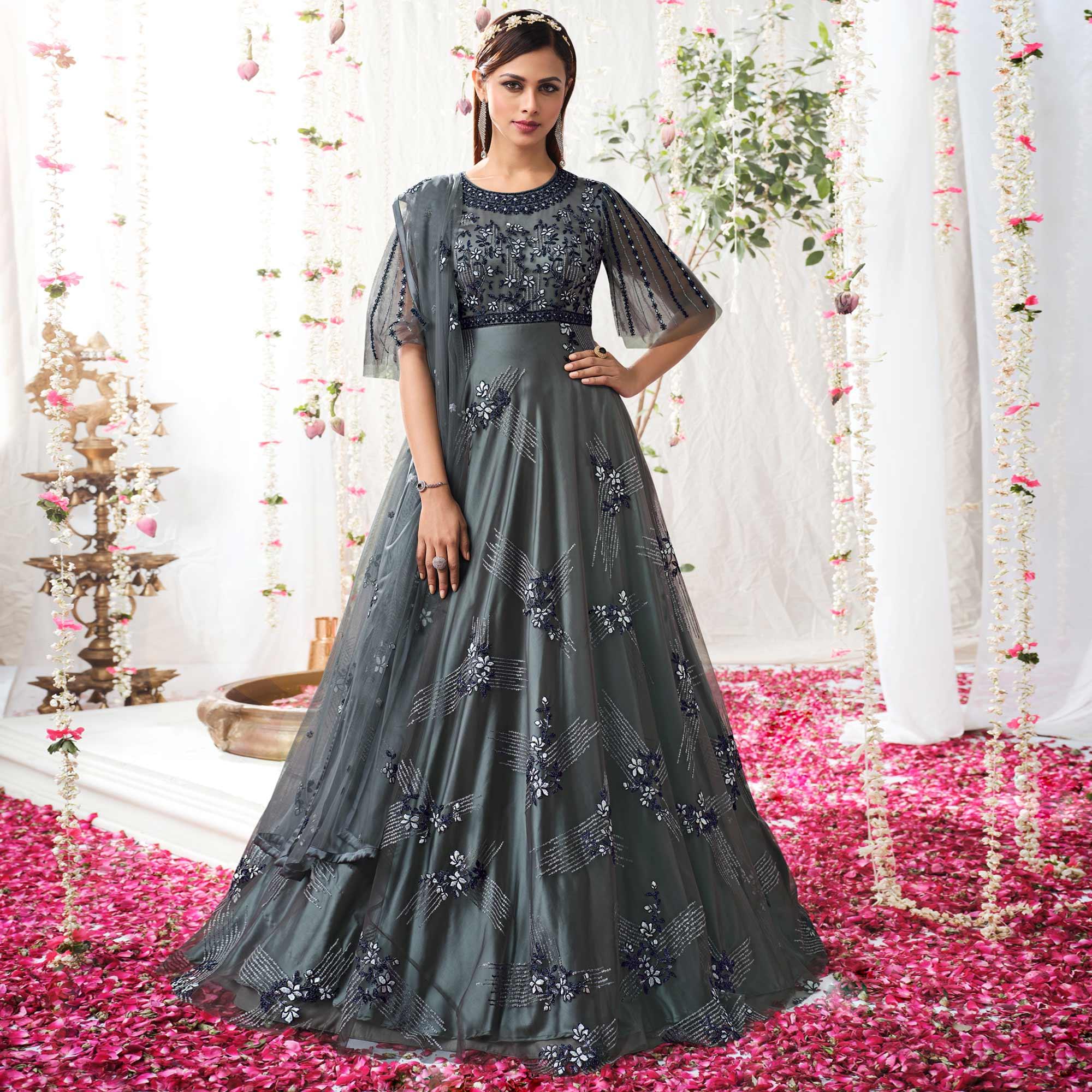 Grey Designer Traditional Look Exclusive Gown Collection