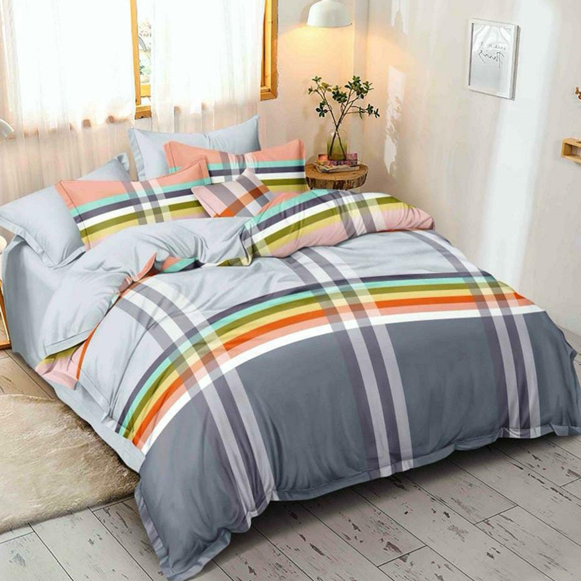 Grey Poly Cotton Double Bedsheet with Pillow Cover - Peachmode