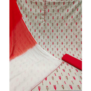 Grey Printed Cotton Dress Material - Peachmode