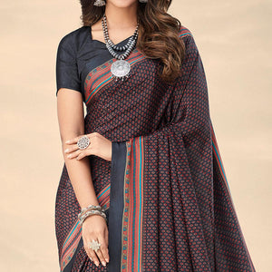 Grey Printed Crepe Saree - Peachmode