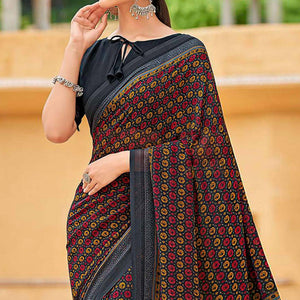 Grey Printed Georgette Saree - Peachmode
