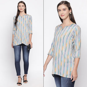 Grey Printed Pure Cotton Top - Peachmode